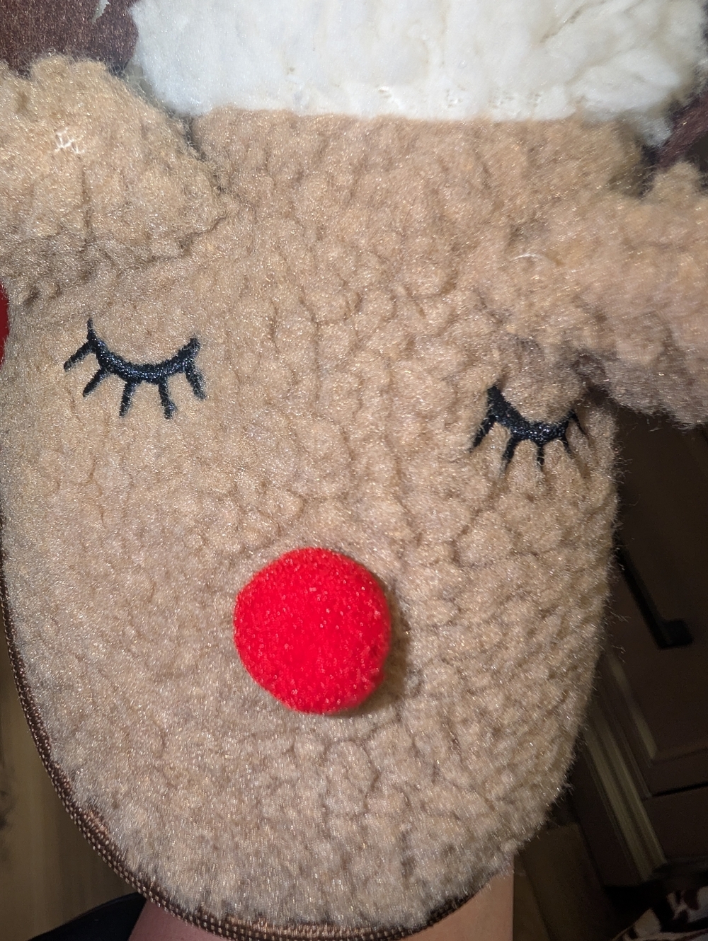 Rudolph Sherpa Slippers Cozy Reindeer Christmas House Shoes Women‎ S–XL - Picture 7 of 7